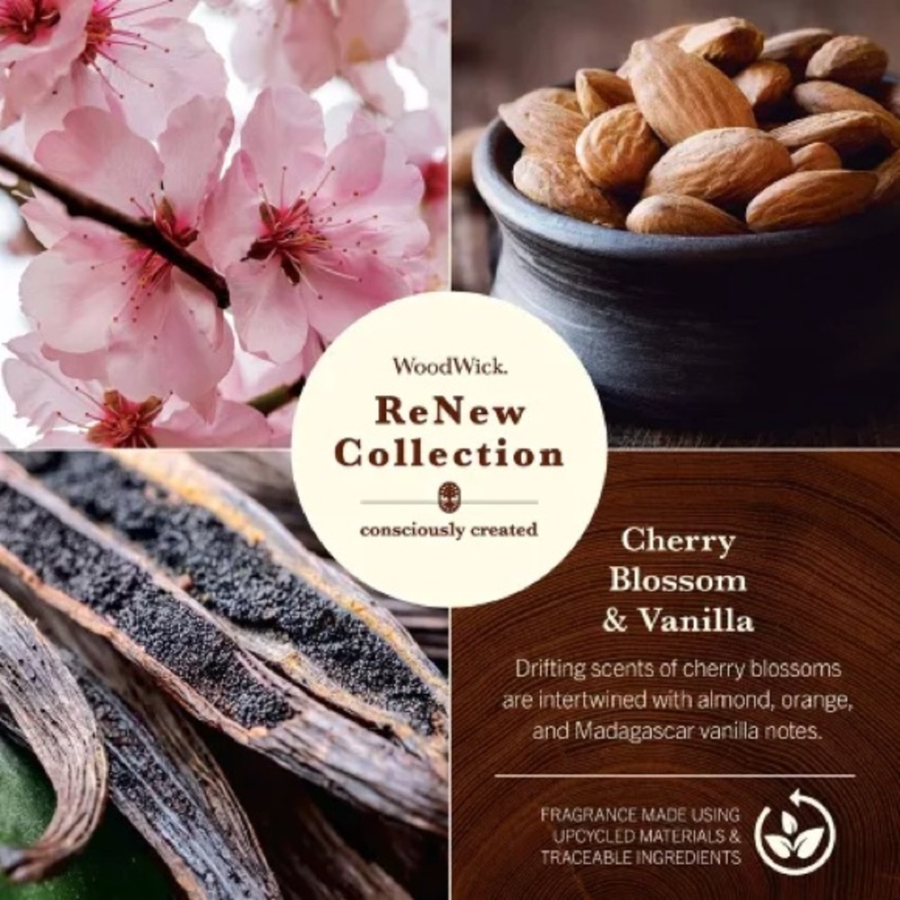 WOODWICK NWT cherry blossom and vanilla renew candle -6oz - Picture 3 of 9
